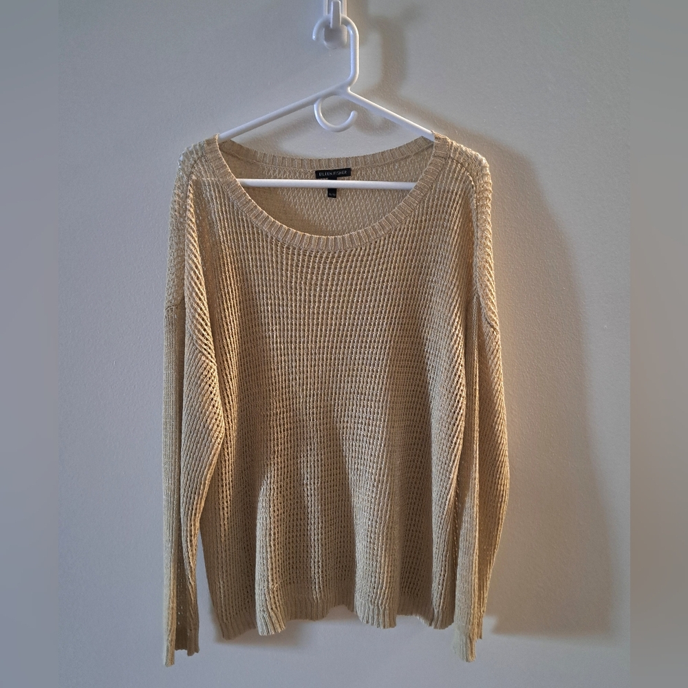 Eileen Fisher Netted Long Sleeve Tunic Top Tan Size XL (measurements in Pics)